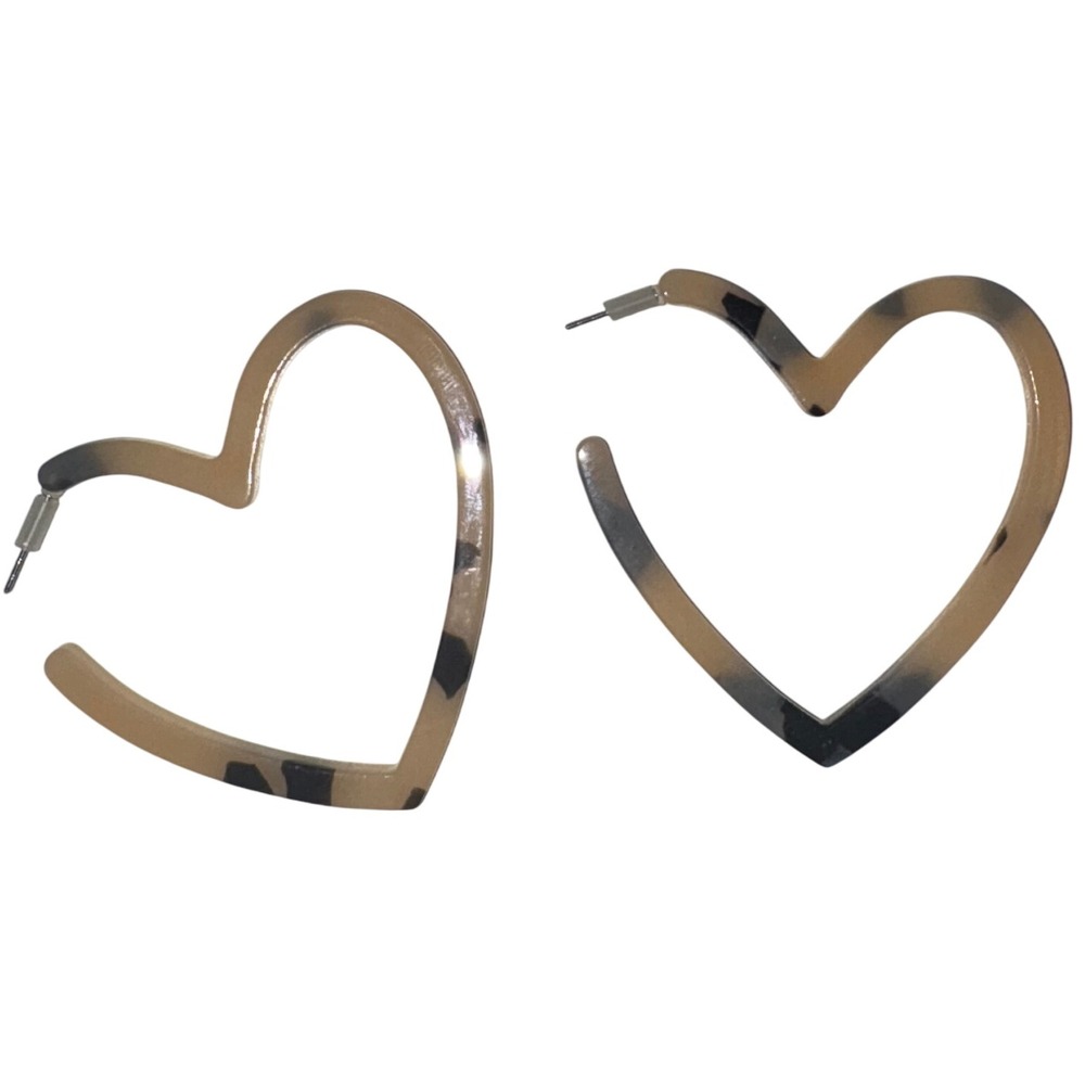 Tortoise Shell‎ Heart Hoop Earrings – Lightweight Acrylic Statement Jewelry